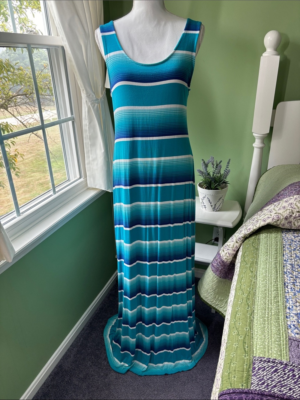 Merona Teal and Navy Striped Casual Top